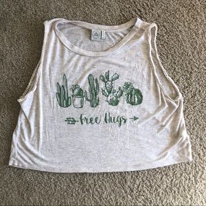 2/$10 🌷Free Hugs Cute Cactus/Succulent Crop Top